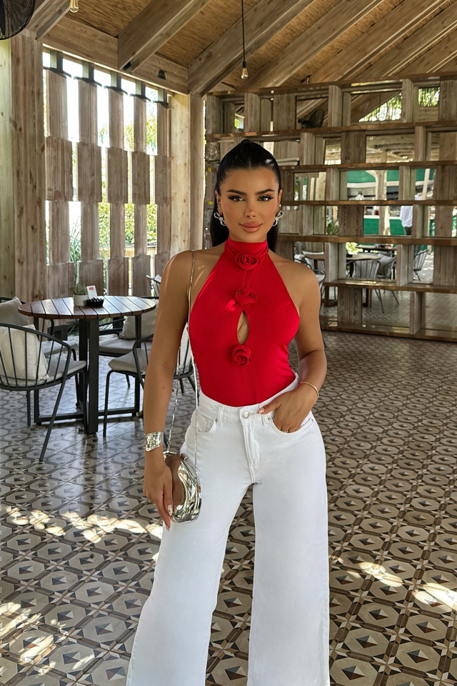 Kırmızı Rose Bodysuit ATE-0246 