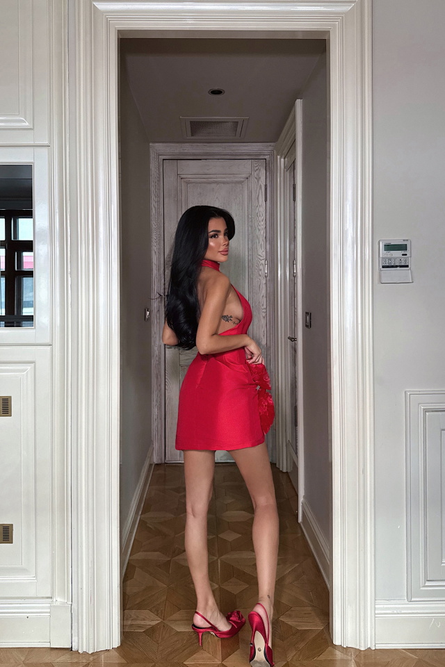 Kırmızı Freyya Etek Ucu Gül Detaylı Mini Elbise ATE-3626 - 5