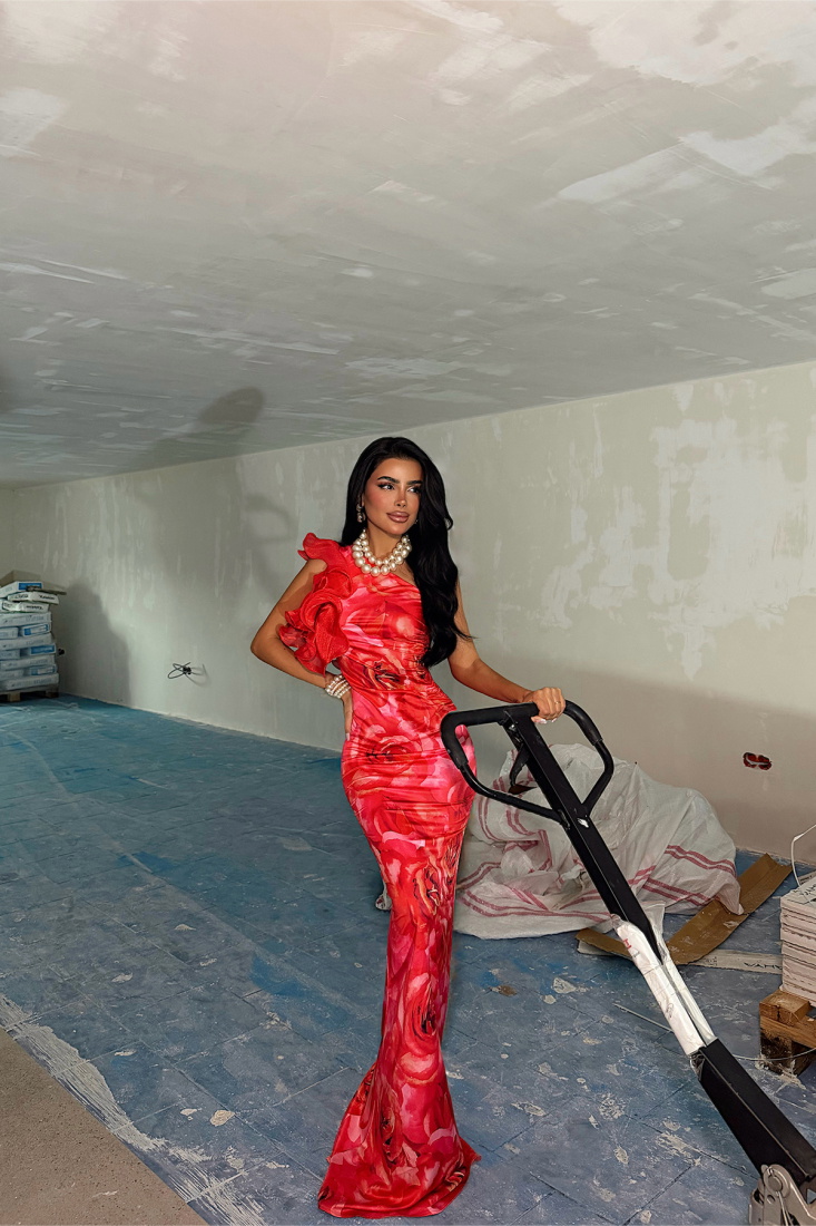 Kırmızı Rosas Elbise ATE-4878 - EYYO