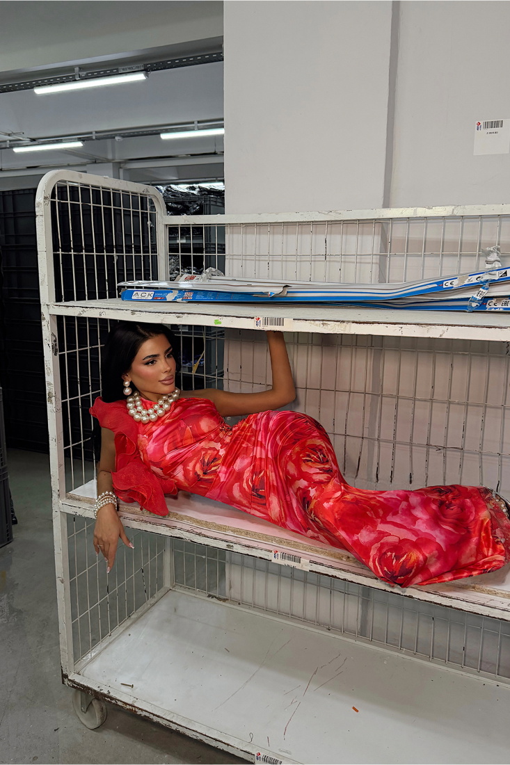 Kırmızı Rosas Elbise ATE-4878 - EYYO