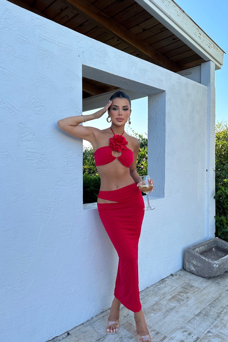 Kırmızı Gül Detay Etekli Takım ATEL2470 - EYYO