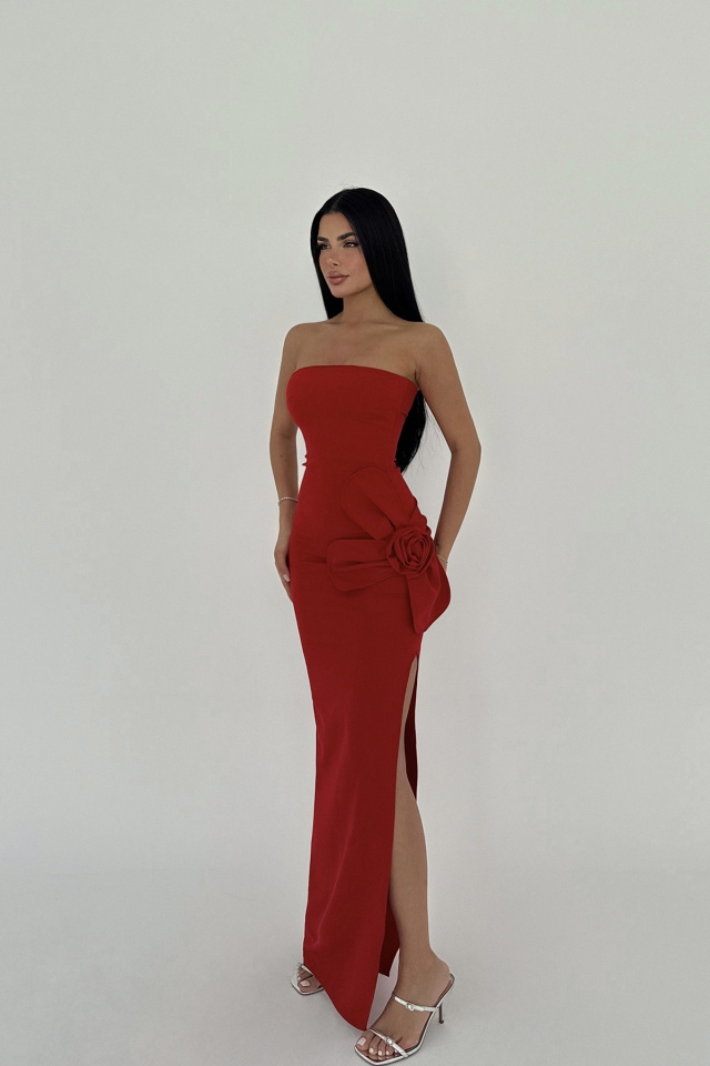 Kırmızı Daysi Straplez Elbise ATE-2604 