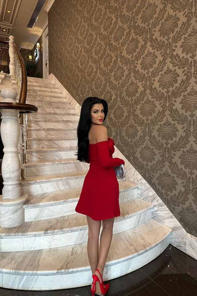 Rose Kırmızı Güllü Mini Elbise ATE-0839 - 5