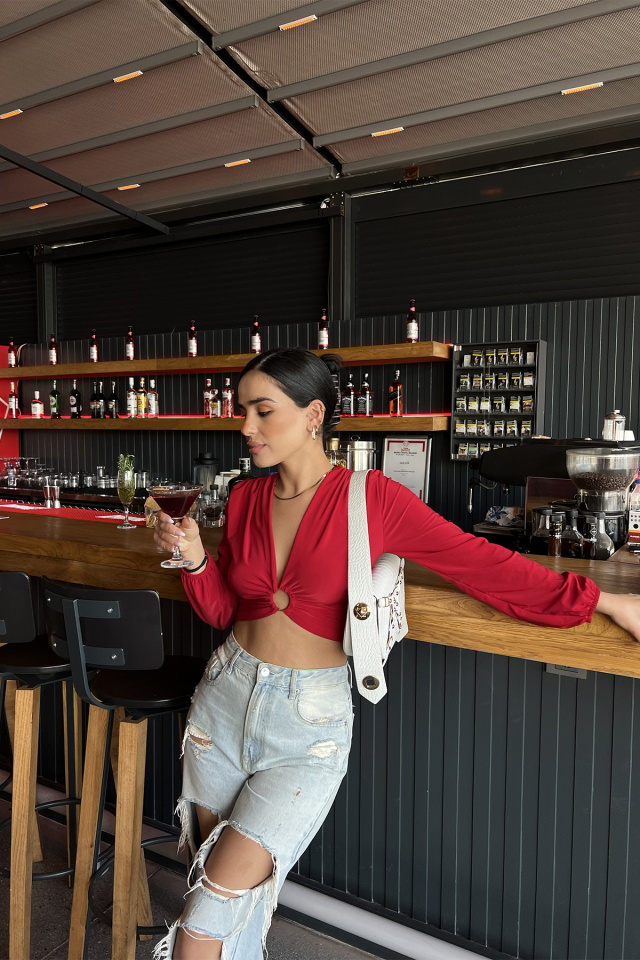 Kırmızı Halka Detay Crop Top ATE2956 - 3