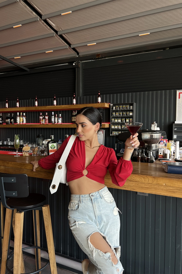 Kırmızı Halka Detay Crop Top ATE2956 - 5