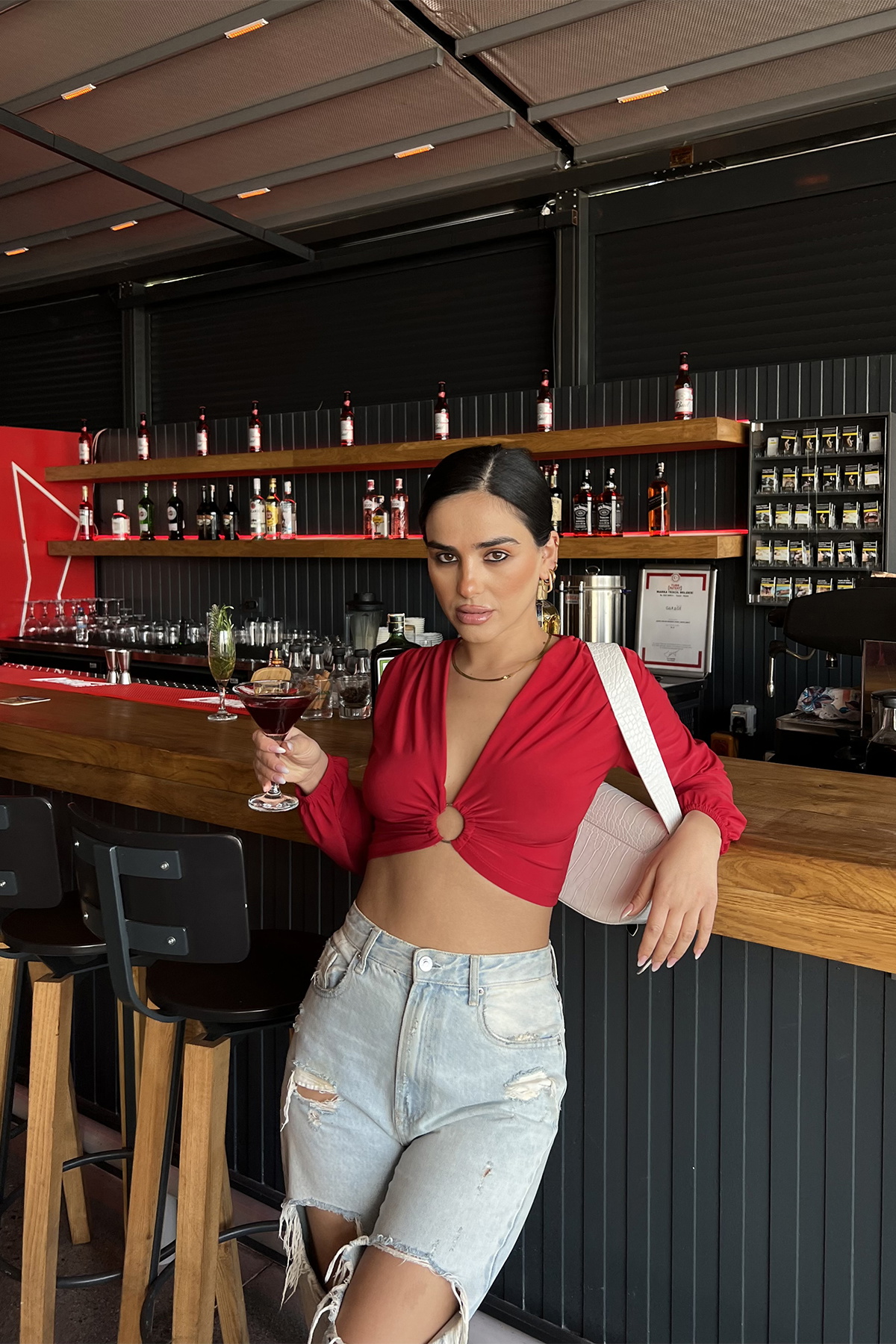 Kırmızı Halka Detay Crop Top ATE2956 - 1