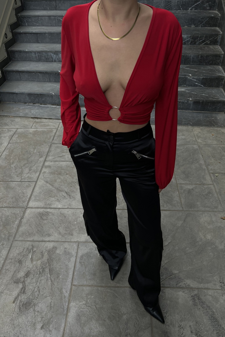 Kırmızı Halka Detay Crop Top ATE3678 - EYYO