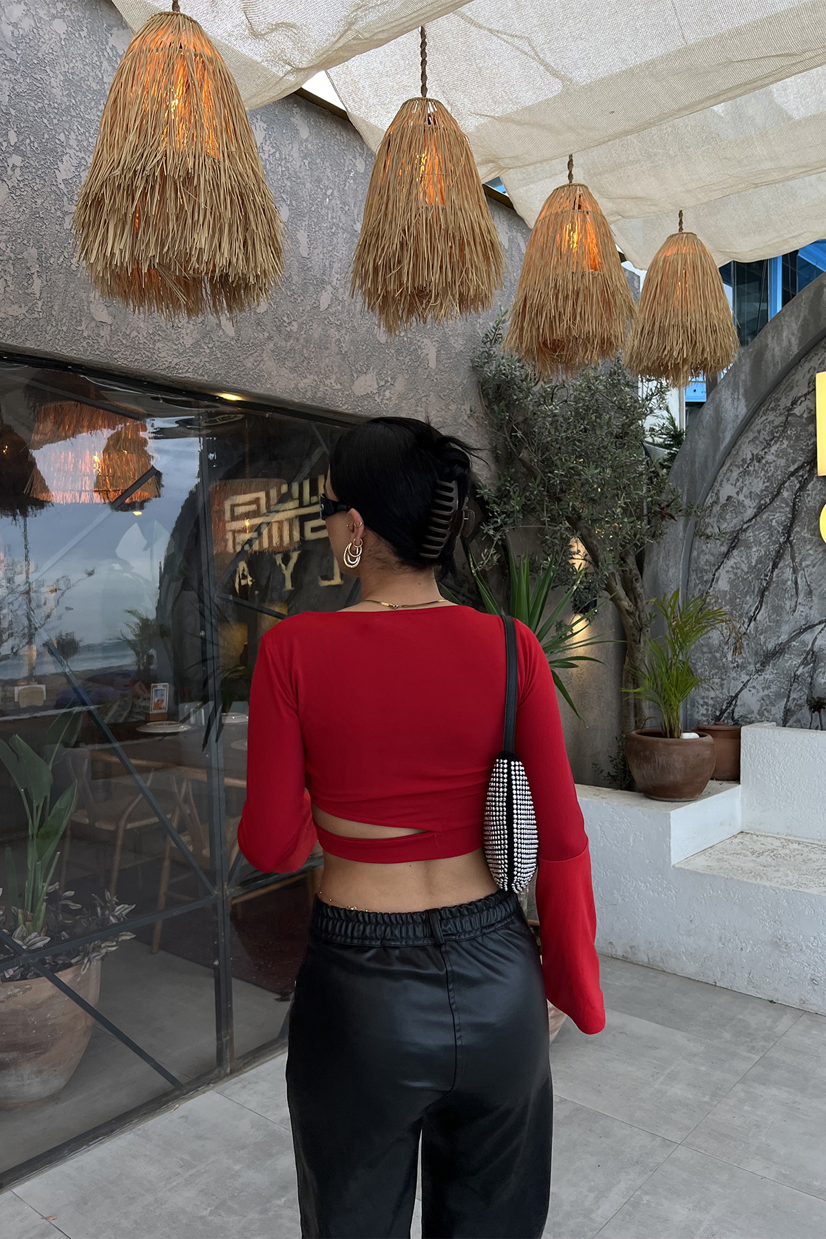 Kırmızı Halka Detay Pencereli Crop Top - 4