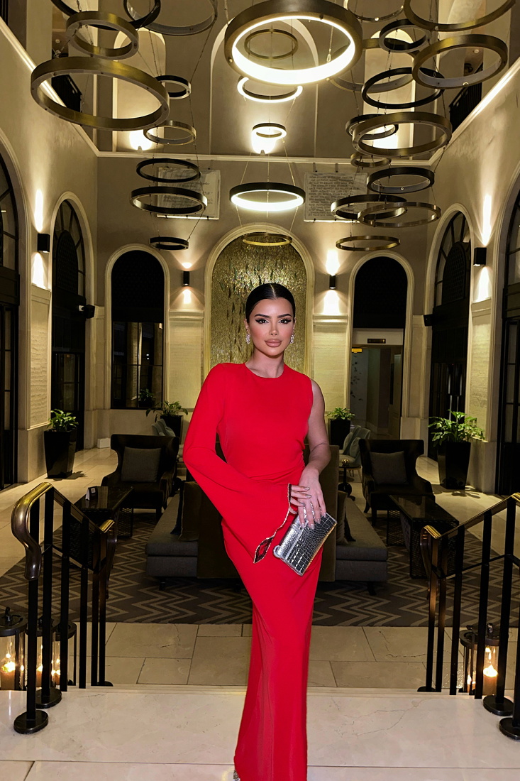 Kırmızı Jack Tek Kol Uzun Elbise ATE-0933 - EYYO