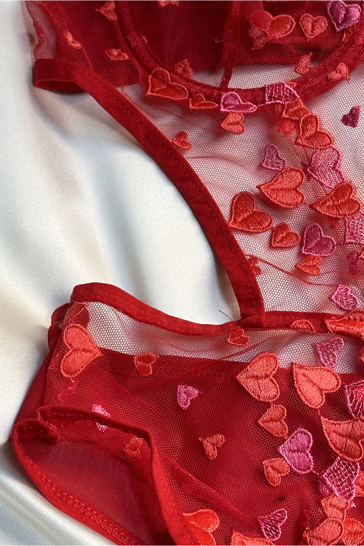 Kırmızı Kalp Detay Bodysuit ATE-1667 - EYYO