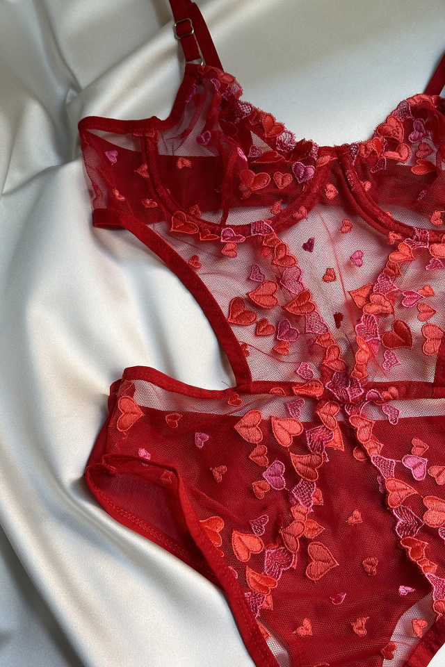 Kırmızı Kalp Detay Bodysuit ATE-1667 - 3
