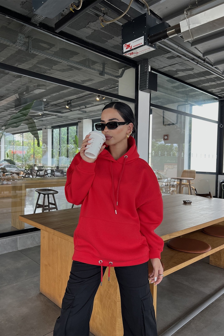 Kırmızı Kapşonlu Sweat ATE2155 - EYYO