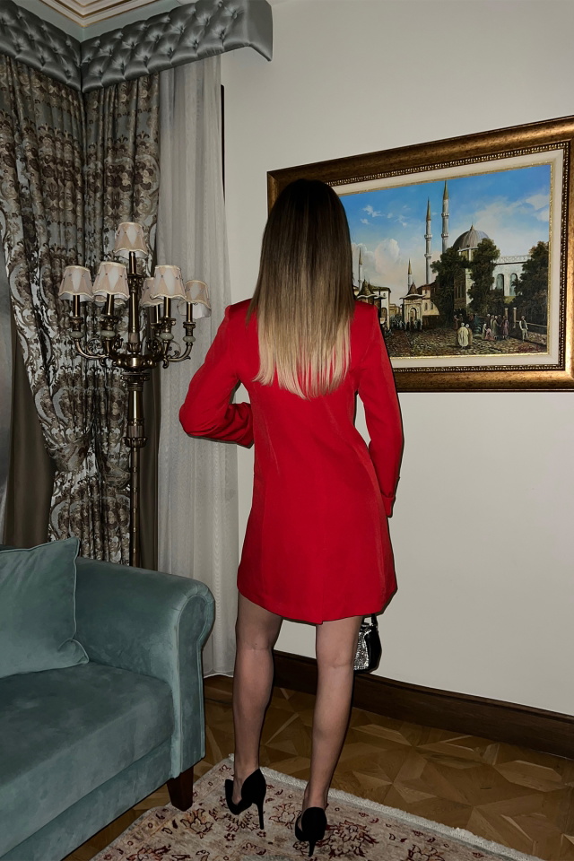 Kırmızı Kruvaze Yaka Ceket ATE4278 - 5