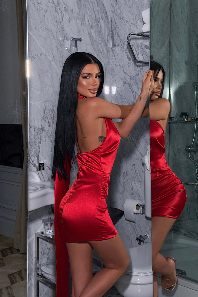 Kırmızı Safety Saten Mini Elbise ATE-4577 - 4