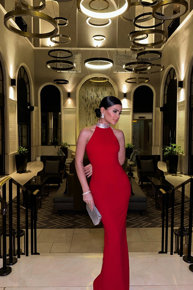 Kırmızı Noah Taş Detay Uzun Elbise ATE-0906 - 4