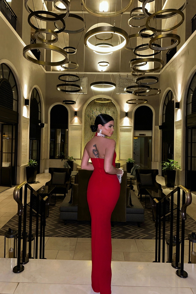 Kırmızı Noah Taş Detay Uzun Elbise ATE-0906 - 5