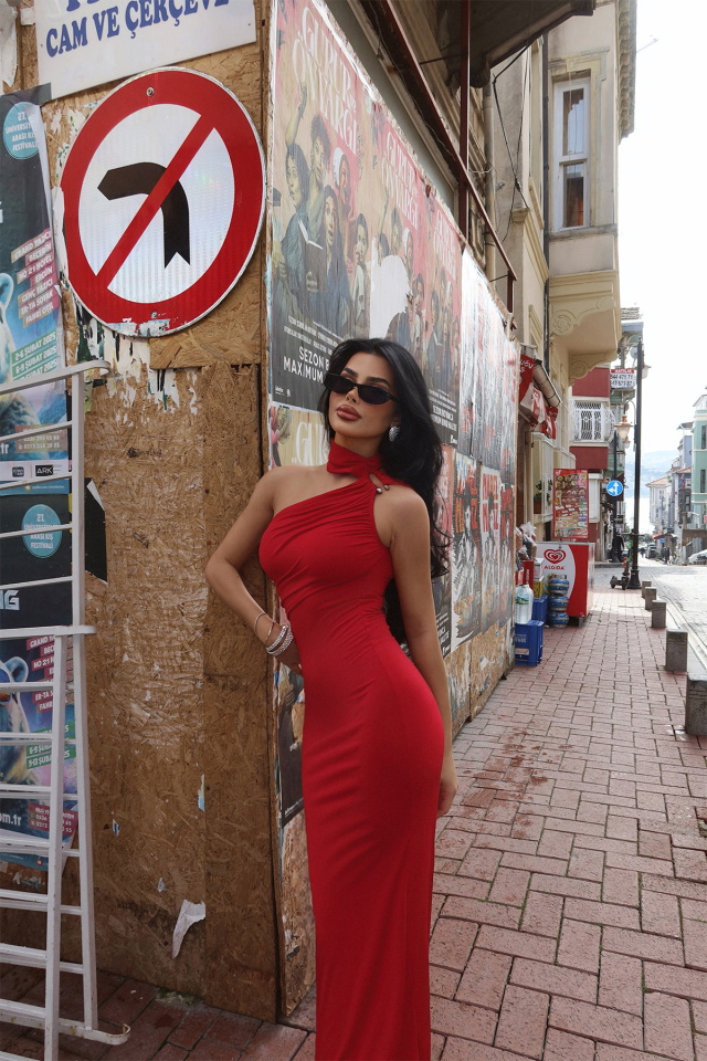 Kırmızı Marcia Uzun Elbise ATE-2415 