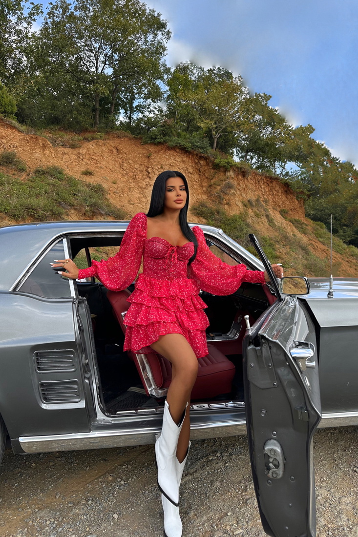 Kırmızı Önden Bağlamalı Mini Elbise ATE8750 - EYYO