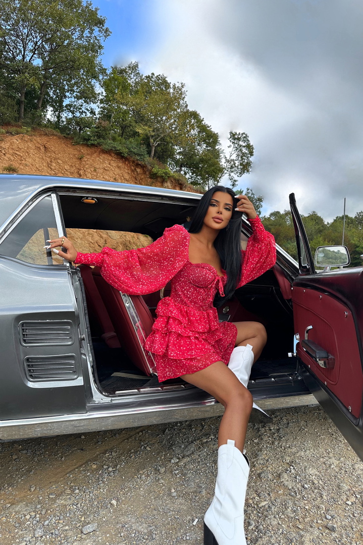 Kırmızı Önden Bağlamalı Mini Elbise ATE8750 - EYYO