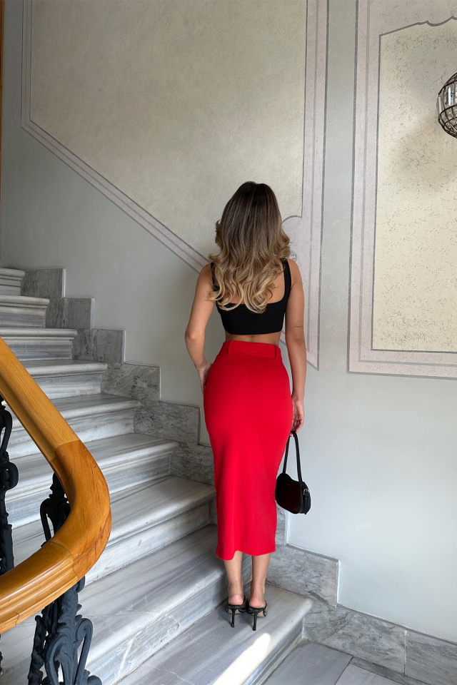 Kırmızı Önden Yırtmaçlı Etek ATE6321 - 5