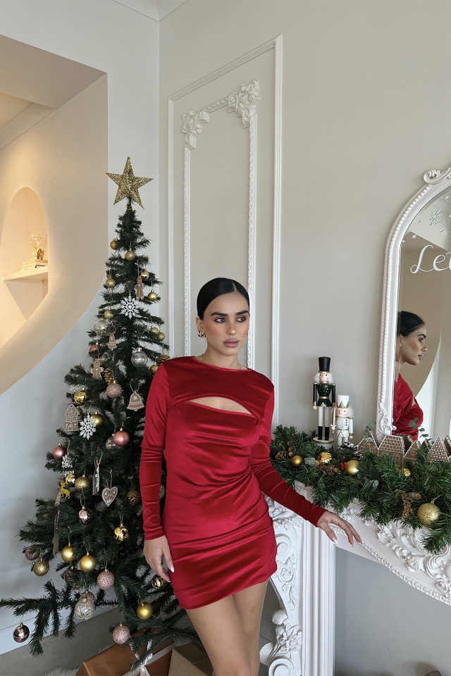 Kırmızı Önü Pencereli Mini Elbise ATE2867 - 1