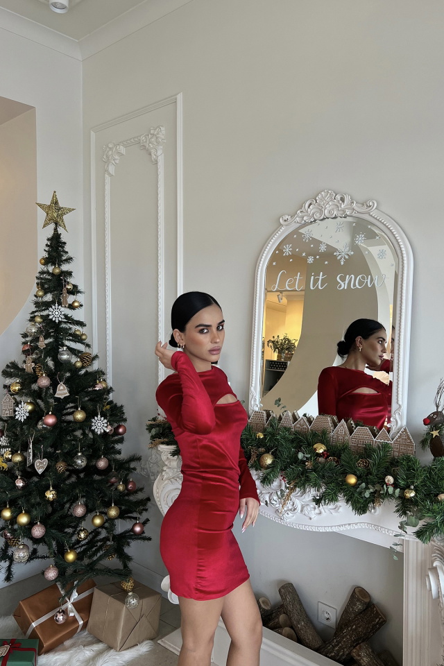 Kırmızı Önü Pencereli Mini Elbise ATE2867 - 3