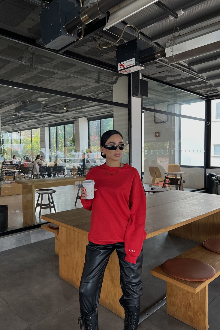 Kırmızı Oversize Basic Sweat ATE2513 - EYYO