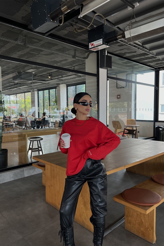 Kırmızı Oversize Basic Sweat ATE2513 - 3