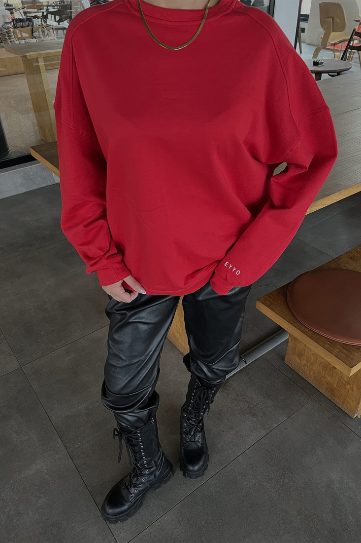 Kırmızı Oversize Basic Sweat ATE2513 - EYYO