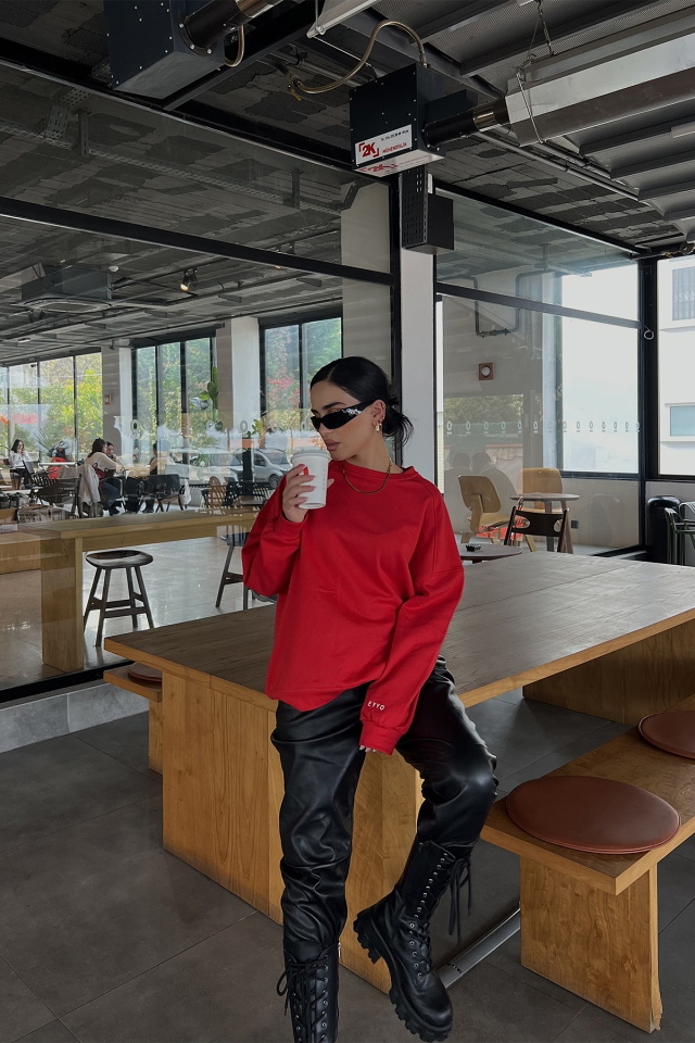 Kırmızı Oversize Basic Sweat ATE2513 - 4
