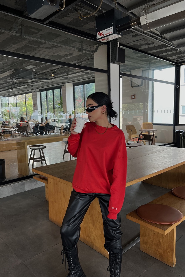 Kırmızı Oversize Basic Sweat ATE2513 - 5