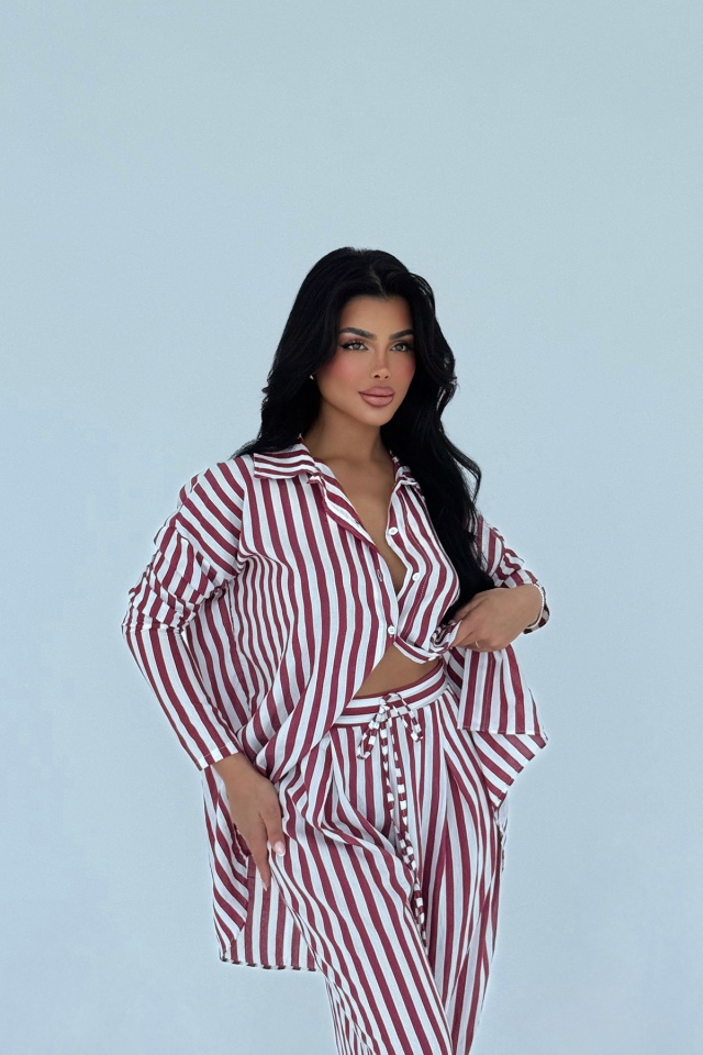 Kırmızı Aleida Çizgili Takım ATE-2756 - 2
