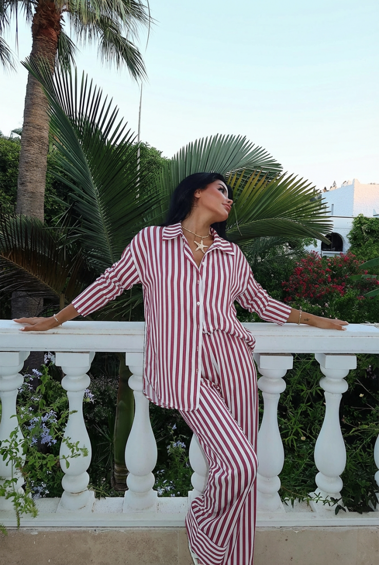 Kırmızı Aleida Çizgili Takım ATE-2756 - EYYO