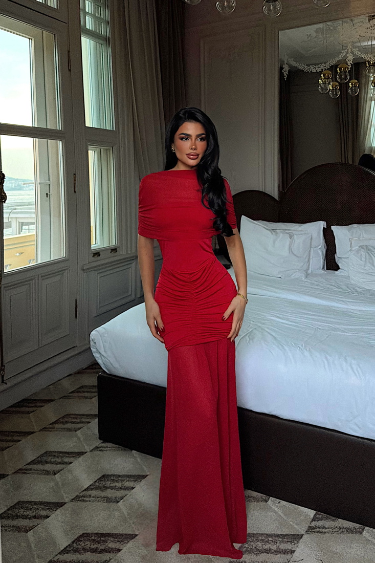 Kırmızı Shannon uzun elbise ATE-4131 - EYYO