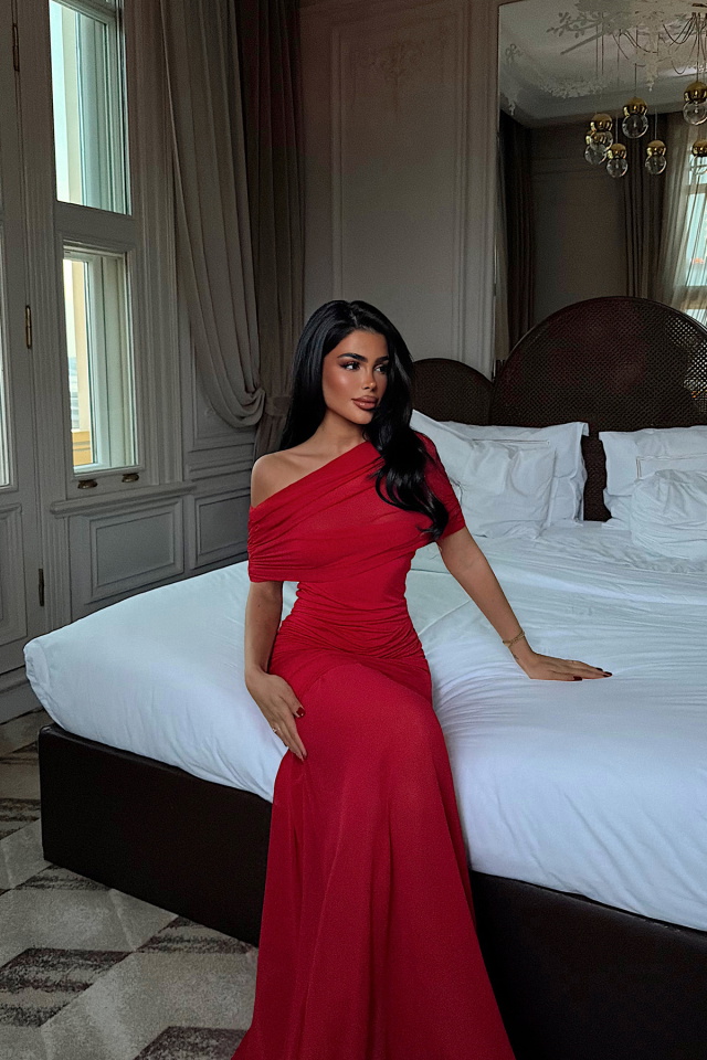 Kırmızı Shannon uzun elbise ATE-4131 - 2