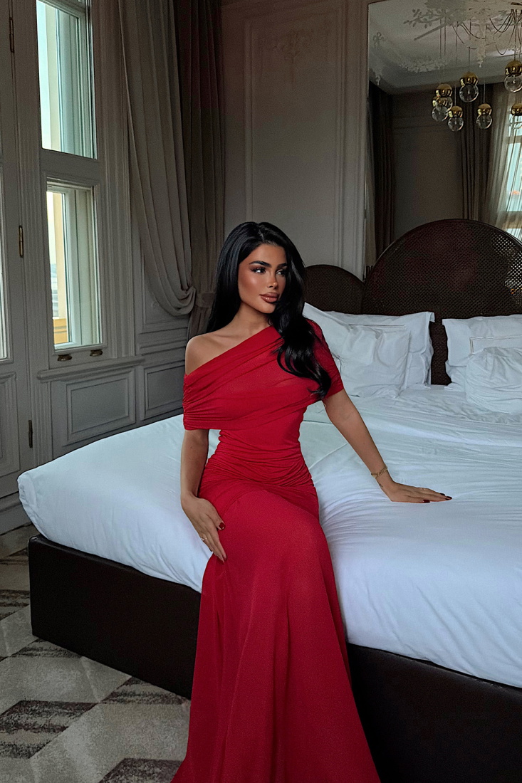 Kırmızı Shannon uzun elbise ATE-4131 - EYYO