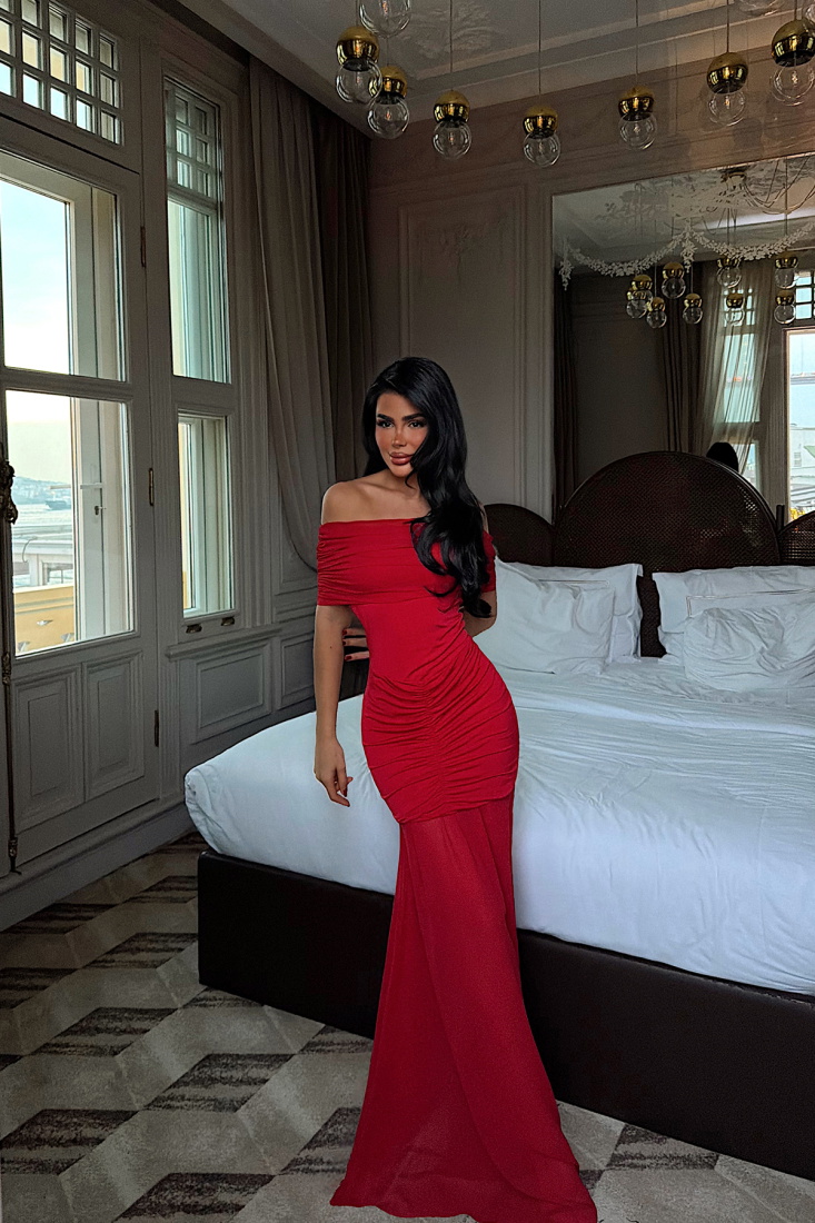 Kırmızı Shannon uzun elbise ATE-4131 - EYYO