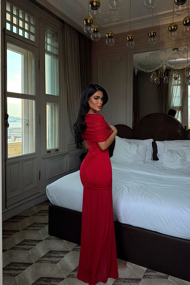 Kırmızı Shannon uzun elbise ATE-4131 - 4