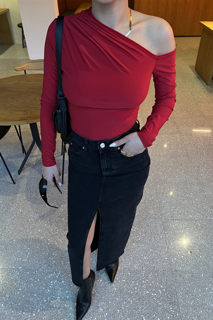 Kırmızı Pencere Detay Crop Top ATE3798 - EYYO