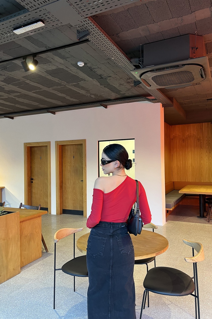 Kırmızı Pencere Detay Crop Top ATE3798 - EYYO