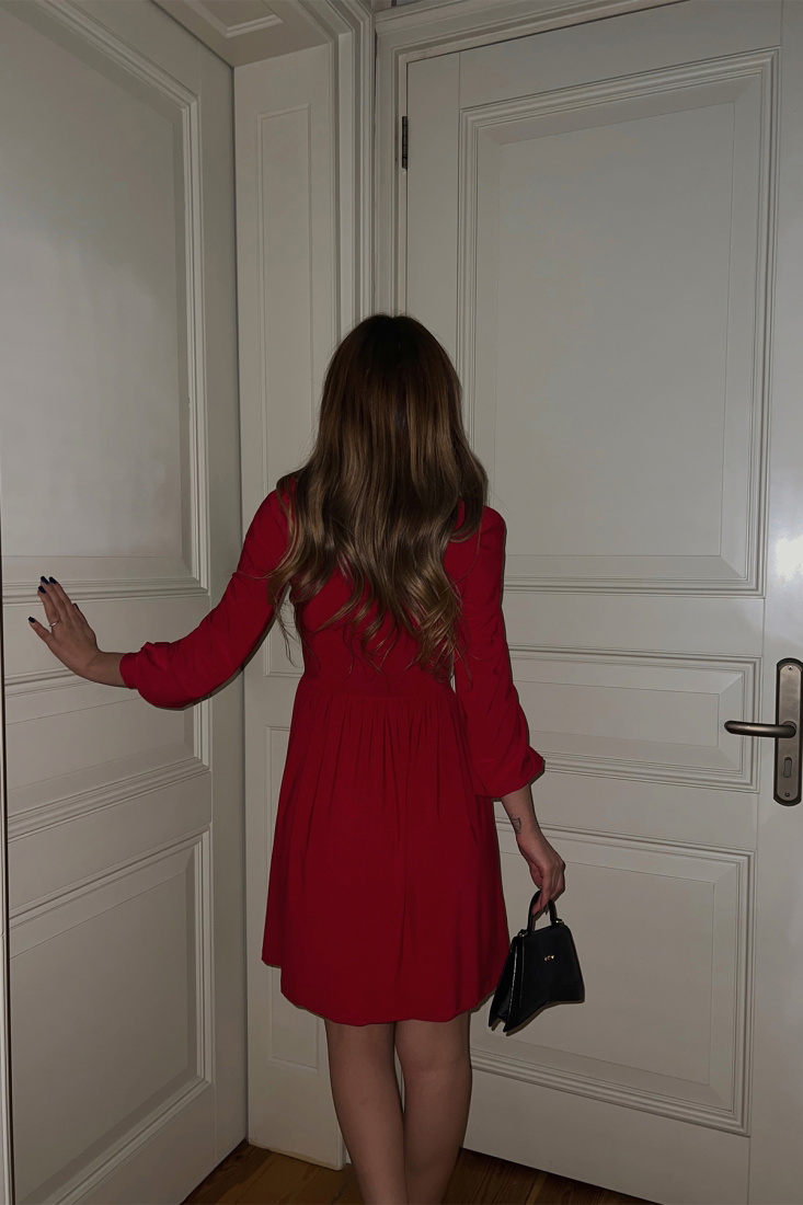 Kırmızı Pencere Detay Mini Elbise ATE3568 - EYYO