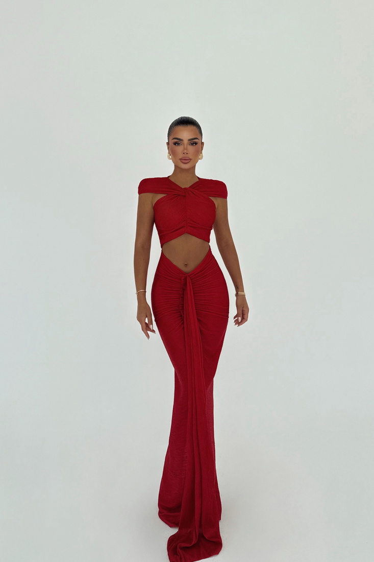 Kırmızı Orleans Uzun Elbise ATE-3054 - EYYO