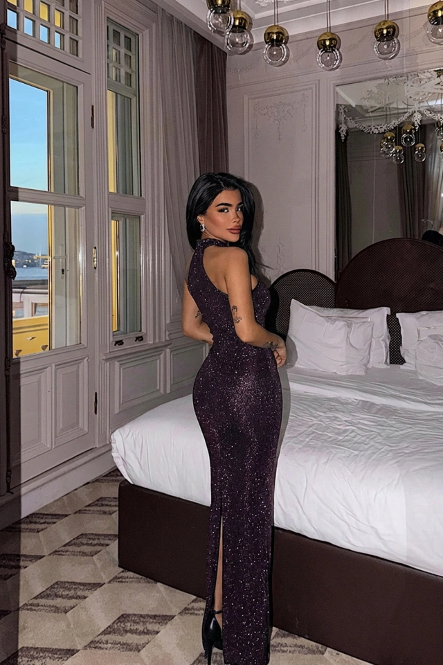 Kırmızı Shion Payetli Elbise ATE-3658 - 2