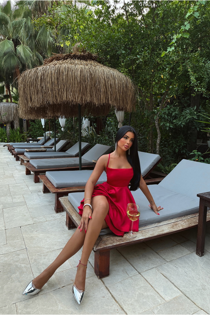 Kırmızı Anabel Saten Elbise ATE-1346 - EYYO