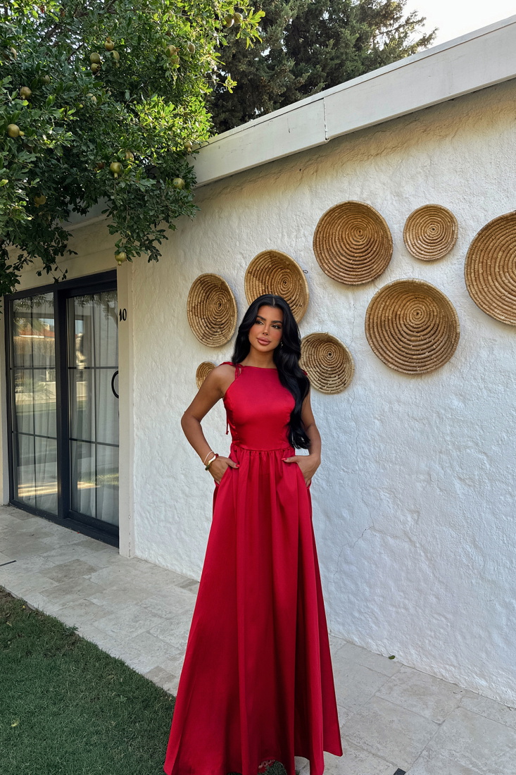 Kırmızı ANAİS SIRT DEKOLTE ELBİSE ATE-1230 - EYYO