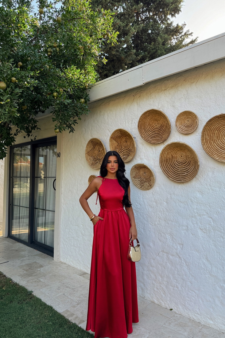 Kırmızı ANAİS SIRT DEKOLTE ELBİSE ATE-1230 - EYYO