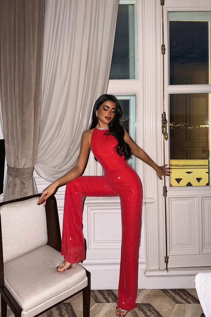 Kırmızı Wyana Payetli Tulum ATE-3988 - EYYO