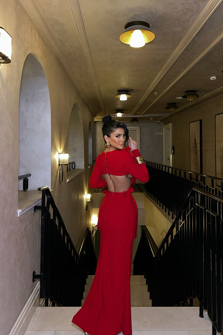 Kırmızı Anthony Sırt Detay Bağlamalı Elbise ATE-0856 - EYYO