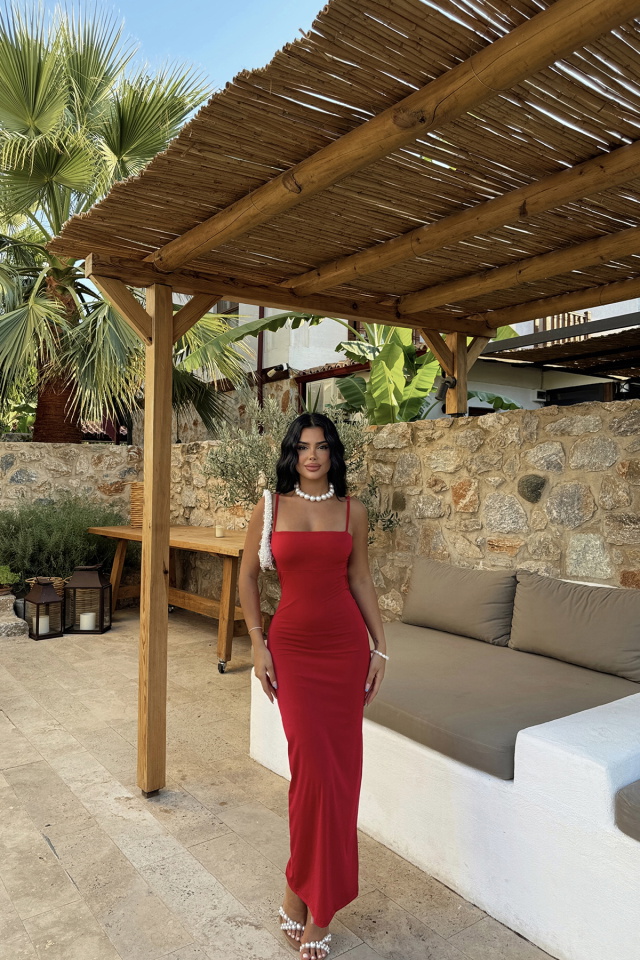 Kırmızı Trudy Askılı Uzun Elbise ATE-1204 - 4