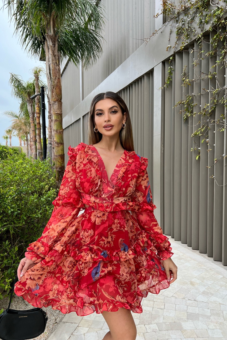 Kırmızı Sırt Detay Elbise ATE6178 - EYYO